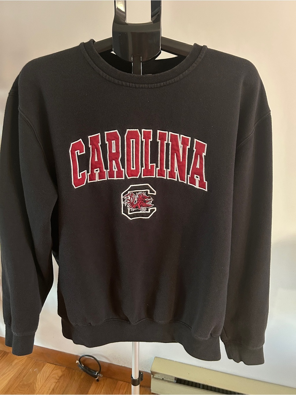 Stadium Athletics Black Crewneck with Red Carolina Applique